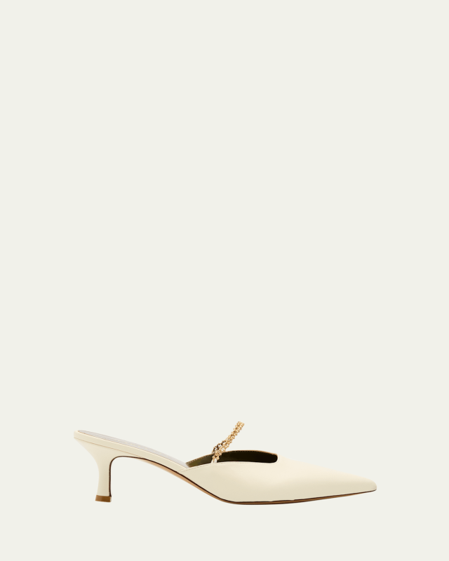 Leather Chain Kitten Mule Pumps
